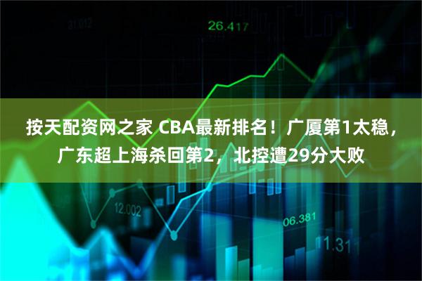 按天配资网之家 CBA最新排名！广厦第1太稳，广东超上海杀回第2，北控遭29分大败